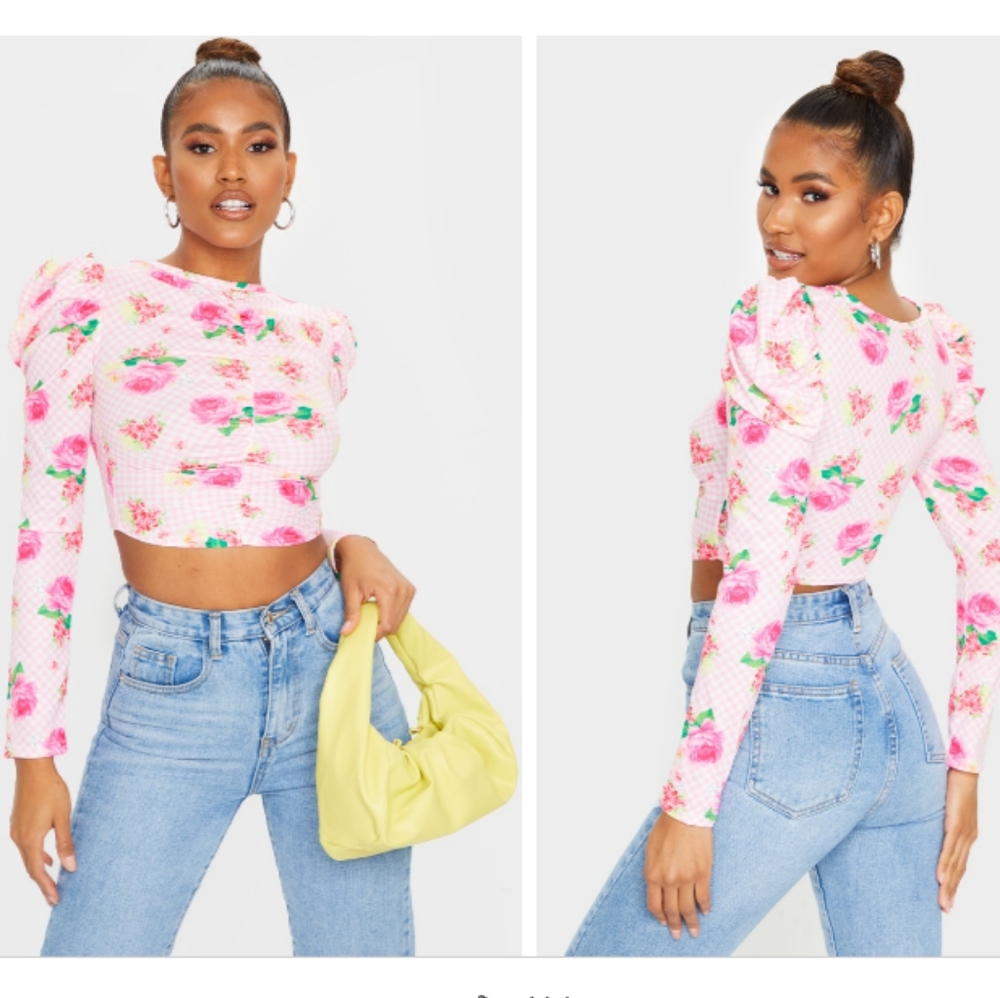 Pretty little things baby pink ruched long sleeve top